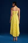 Shop_Aapro_Yellow Vegan Crepe Printed Checkered Notched Yari Midi Dress _at_Aza_Fashions