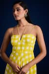 Shop_Aapro_Yellow Vegan Crepe Printed Checkered Notched Yari Midi Dress _Online_at_Aza_Fashions