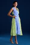 Aapro_Multi Color Vegan Crepe Printed Checkered Lapel Raya Double Breasted Midi Dress _Online_at_Aza_Fashions