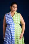 Shop_Aapro_Multi Color Vegan Crepe Printed Checkered Lapel Raya Double Breasted Midi Dress _Online_at_Aza_Fashions