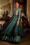 Shop_Angad Creations_Blue Georgette Embroidery Thread Plunging V Cerulean Majesty Aari Blossom Gown _Online_at_Aza_Fashions