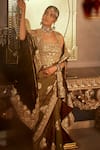 Shop_Angad Creations_Wine Georgette Embroidery Tilla Matka Neck Khusrawi Shaan Ambrosia Saree Set _Online_at_Aza_Fashions