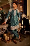 Buy_Angad Creations_Blue Pure Raw Silk Embroidery Tilla Neelahat Bahar Kurta With Pant _at_Aza_Fashions