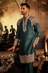 Shop_Angad Creations_Blue Pure Raw Silk Embroidery Tilla Neelahat Bahar Kurta With Pant _at_Aza_Fashions