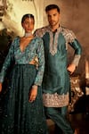 Angad Creations_Blue Pure Raw Silk Embroidery Tilla Neelahat Bahar Kurta With Pant _Online_at_Aza_Fashions