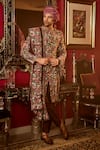 Buy_Angad Creations_Wine Pure Raw Silk Embroidery Tilla Paisley Majesty Sherwani Set _at_Aza_Fashions