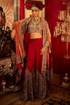 Buy_Angad Creations_Red Silk Velvet Embroidery Waer E Noor Gul Border Ombre Cape And Sharara Set _at_Aza_Fashions