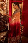 Angad Creations_Red Silk Velvet Embroidery Waer E Noor Gul Border Ombre Cape And Sharara Set _Online_at_Aza_Fashions