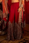 Buy_Angad Creations_Red Silk Velvet Embroidery Waer E Noor Gul Border Ombre Cape And Sharara Set _Online_at_Aza_Fashions