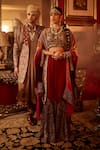 Buy_Angad Creations_Red Silk Velvet Embroidery Waer E Noor Gul Border Ombre Cape And Sharara Set 