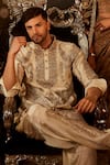 Buy_Angad Creations_Cream Chanderi Cotton Embroidery Tilla Wazwan E Safed Bahar Kurta With Pyjama _Online_at_Aza_Fashions