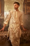 Angad Creations_Cream Chanderi Cotton Embroidery Tilla Wazwan E Safed Bahar Kurta With Pyjama _at_Aza_Fashions