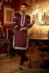 Buy_Angad Creations_Wine Linen Satin Embroidery Aari Thread Zahgeer Kurta With Pant _at_Aza_Fashions