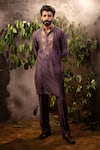 Shop_Angad Creations_Purple Monga Cotton Embroidered Thread Amethyst Royalty Kurta With Pant _at_Aza_Fashions