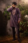 Buy_Angad Creations_Purple Monga Cotton Embroidered Thread Amethyst Royalty Kurta With Pant _Online_at_Aza_Fashions