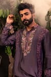 Shop_Angad Creations_Purple Monga Cotton Embroidered Thread Amethyst Royalty Kurta With Pant _Online_at_Aza_Fashions