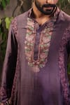 Angad Creations_Purple Monga Cotton Embroidered Thread Amethyst Royalty Kurta With Pant _at_Aza_Fashions