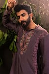 Buy_Angad Creations_Purple Monga Cotton Embroidered Thread Amethyst Royalty Kurta With Pant 