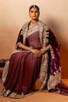 Angad Creations_Purple Saree Georgette Embroidered Tilla Round Claret Legacy Ombre Set _Online_at_Aza_Fashions