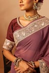 Angad Creations_Purple Saree Georgette Embroidered Tilla Round Claret Legacy Ombre Set _at_Aza_Fashions