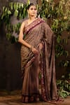 Buy_Angad Creations_Brown Saree Georgette Embroidered Thread Jahanara Geometric Tonal With Blouse _at_Aza_Fashions