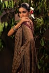 Angad Creations_Brown Saree Georgette Embroidered Thread Jahanara Geometric Tonal With Blouse _at_Aza_Fashions