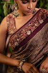 Buy_Angad Creations_Brown Saree Georgette Embroidered Thread Jahanara Geometric Tonal With Blouse 