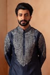 Angad Creations_Grey Viscose Raw Silk Embroidered Tilla Nakshi Rajat Bodice Kurta With Pant _Online_at_Aza_Fashions