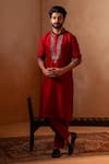 Buy_Angad Creations_Red Viscose Raw Silk Embroidered Tilla Rajwadi Metallic Kurta With Pant _at_Aza_Fashions