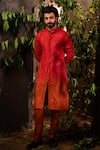 Buy_Angad Creations_Red Kurta Georgette Embroidered Thread Regal Floral Ombre With Pant _at_Aza_Fashions