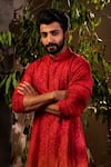 Shop_Angad Creations_Red Kurta Georgette Embroidered Thread Regal Floral Ombre With Pant _Online_at_Aza_Fashions