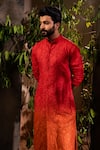 Angad Creations_Red Kurta Georgette Embroidered Thread Regal Floral Ombre With Pant _at_Aza_Fashions