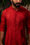 Buy_Angad Creations_Red Kurta Georgette Embroidered Thread Regal Floral Ombre With Pant 