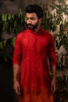 Shop_Angad Creations_Red Kurta Georgette Embroidered Thread Regal Floral Ombre With Pant 