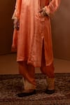 Buy_Angad Creations_Peach Kurta And Pant Cotton Satin Embroidered Tilla Notched Resham Phiran Set _Online_at_Aza_Fashions