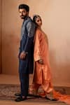 Buy_Angad Creations_Peach Kurta And Pant Cotton Satin Embroidered Tilla Notched Resham Phiran Set 