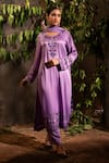 Buy_Angad Creations_Purple Kurta And Pant Cotton Satin Embroidered Thread Viola Luxe Gradient Set _at_Aza_Fashions