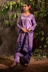 Shop_Angad Creations_Purple Kurta And Pant Cotton Satin Embroidered Thread Viola Luxe Gradient Set _at_Aza_Fashions