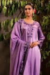 Shop_Angad Creations_Purple Kurta And Pant Cotton Satin Embroidered Thread Viola Luxe Gradient Set _Online_at_Aza_Fashions