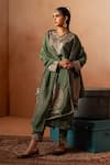 Buy_Angad Creations_Green Kurta And Pant Cotton Satin Embroidered Tilla V-neck Zari Dynasty Set _at_Aza_Fashions