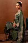 Buy_Angad Creations_Green Kurta And Pant Cotton Satin Embroidered Tilla V-neck Zari Dynasty Set _Online_at_Aza_Fashions