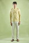 Arihant Rai Sinha_Yellow 100% Pure European Linen - 60 Lea Stripe Pattern Full Sleeve Shirt _Online_at_Aza_Fashions