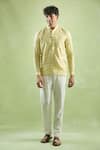 Arihant Rai Sinha_Yellow 100% Pure European Linen - 60 Lea Stripe Pattern Full Sleeve Shirt _at_Aza_Fashions