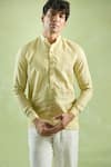 Buy_Arihant Rai Sinha_Yellow 100% Pure European Linen - 60 Lea Stripe Pattern Full Sleeve Shirt 