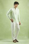 Arihant Rai Sinha_Green 100% Pure European Linen - 60 Lea Full Sleeve Vertical Pattern Shirt _Online_at_Aza_Fashions