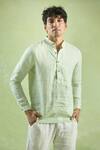 Shop_Arihant Rai Sinha_Green 100% Pure European Linen - 60 Lea Full Sleeve Vertical Pattern Shirt _Online_at_Aza_Fashions