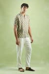 Buy_Arihant Rai Sinha_Green 100% Pure European Linen - 44 Lea Print Mosaic Verdant Shirt _Online_at_Aza_Fashions