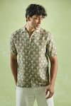 Buy_Arihant Rai Sinha_Green 100% Pure European Linen - 44 Lea Print Mosaic Verdant Shirt 