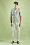 Arihant Rai Sinha_Green 100% Pure European Linen - 44 Lea Print Abstract Virdian Mirage Shirt _Online_at_Aza_Fashions