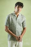 Arihant Rai Sinha_Green 100% Pure European Linen - 44 Lea Print Abstract Virdian Mirage Shirt _at_Aza_Fashions